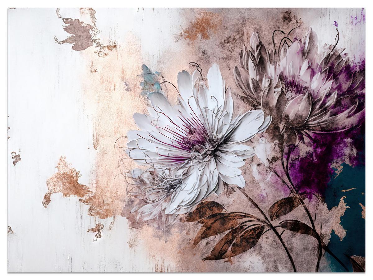 FOTOTAPETE für Wohnzimmer Blumen Blätter Abstraktion 350x256 - Beige/Violett, Papier (350/256cm) - Muralo