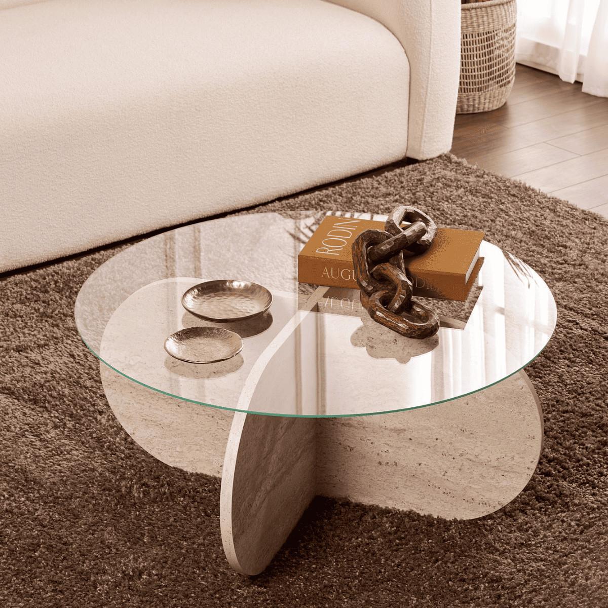 COUCHTISCH mit gekreuzten Beinen und gehärteter Glasplatte 75/75/35 cm - Beige, Holzwerkstoff (5.5/75/35cm) - Calicosy