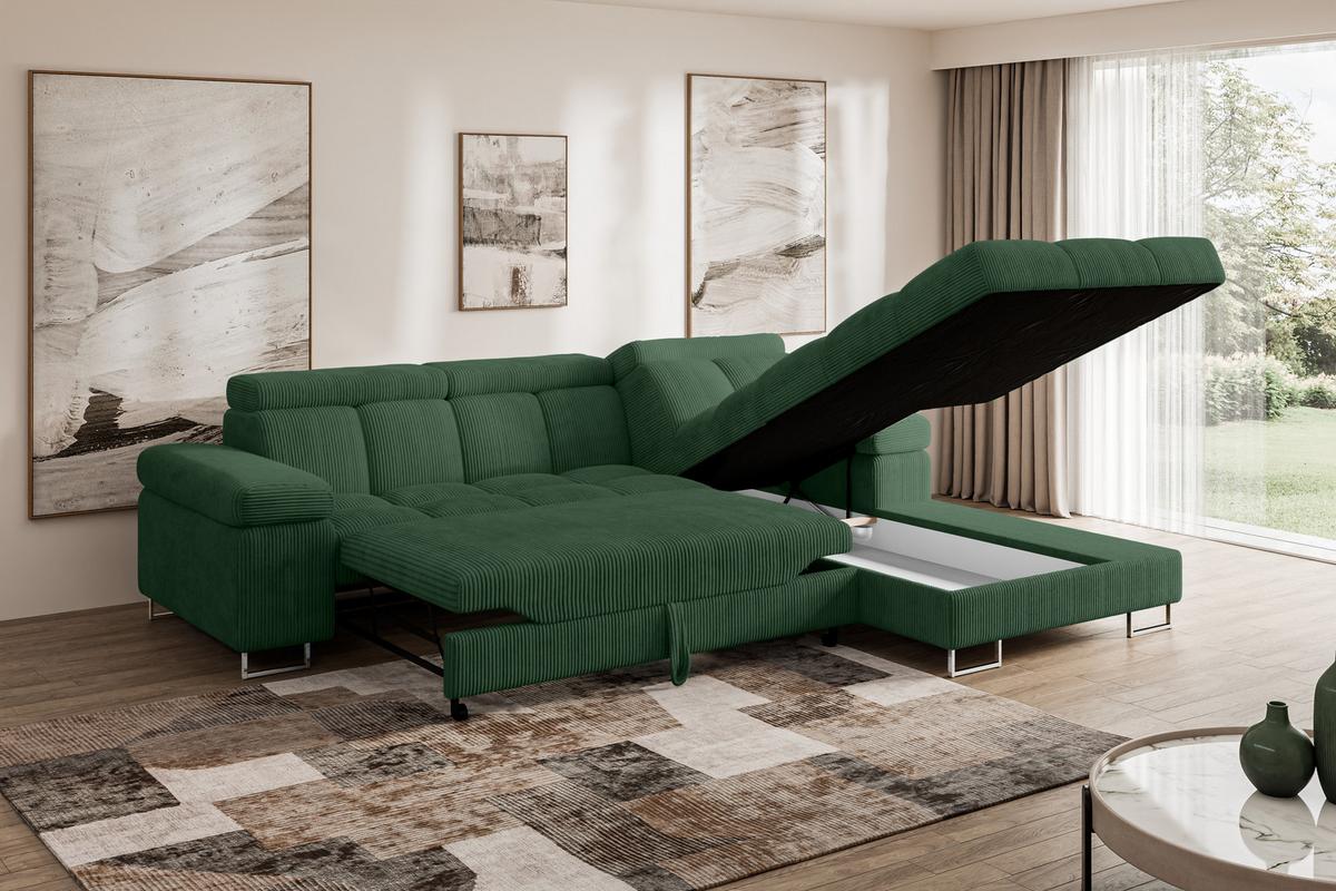 ECKSOFA mit Schlaffunktion Ottomane Rechts COMA L 271x203x79 Grün Cord - Waldgrün, Holzwerkstoff/Textil (203/271cm) - ALTDECOR