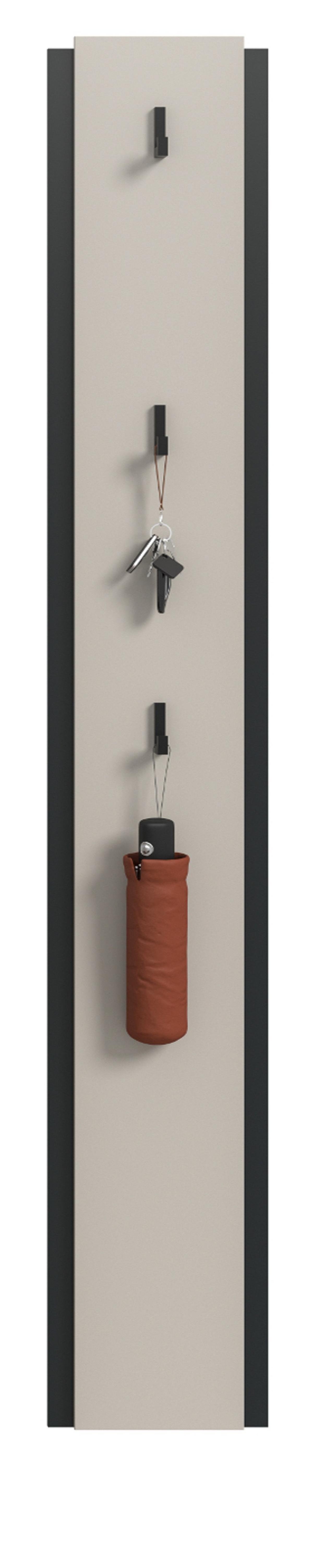 GARDEROBENPANEEL Kaschmir 21 x 150 cm, Wandgarderobe mit 3 Haken - Kaschmir/Schwarz, Holzwerkstoff (21/150/3cm) - Inn.Furn