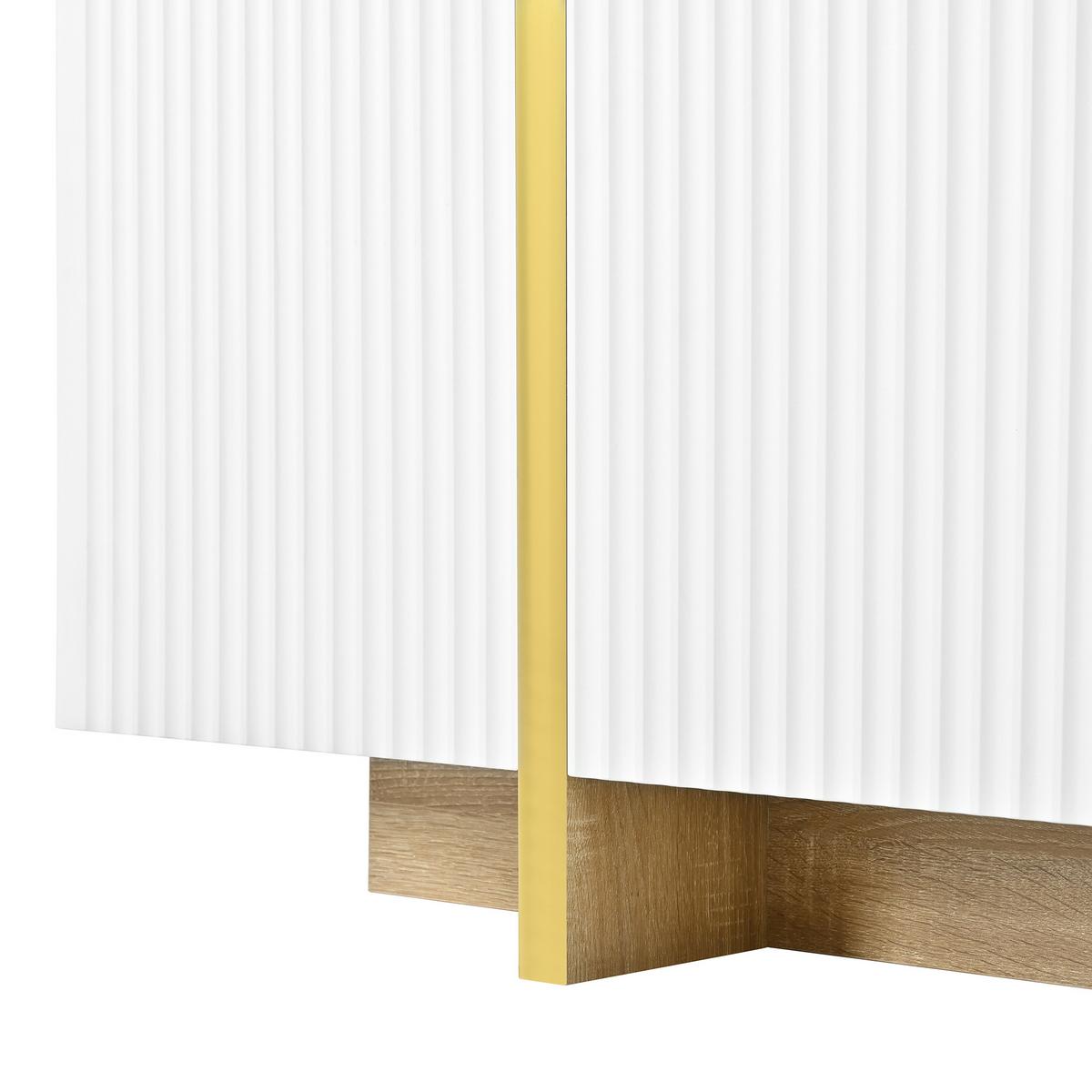 SIDEBOARD Weiß 140cm Rillenfront mit 3 Türen 3 Schubladen & Gold-Details - Weiß, Holzwerkstoff (140/75/36cm) - Urban Meuble
