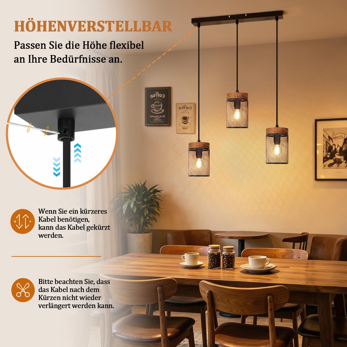 PENDELLEUCHTE Pyrex 46/10/150 cm - Schwarz/Braun, Holz/Metall (46/10/150cm) - ZMH