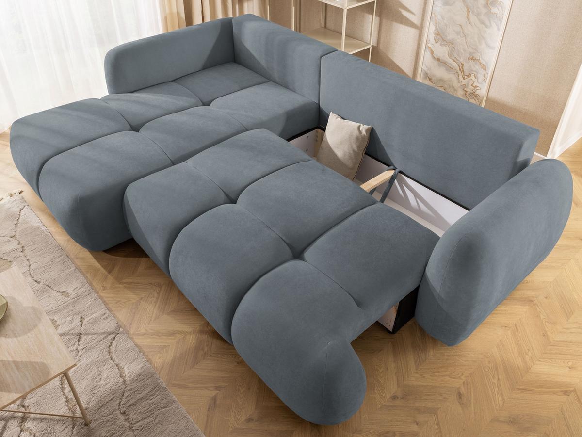 ECKSOFA Loretto aus natürlichem Dunkelgrau Webstoff mit Schlaffunktion, Bettkasten und tiefen Steppungen in Bubble-Optik - Dunkelgrau/Schwarz, Holz/Kunststoff (180/275cm) - S-Style