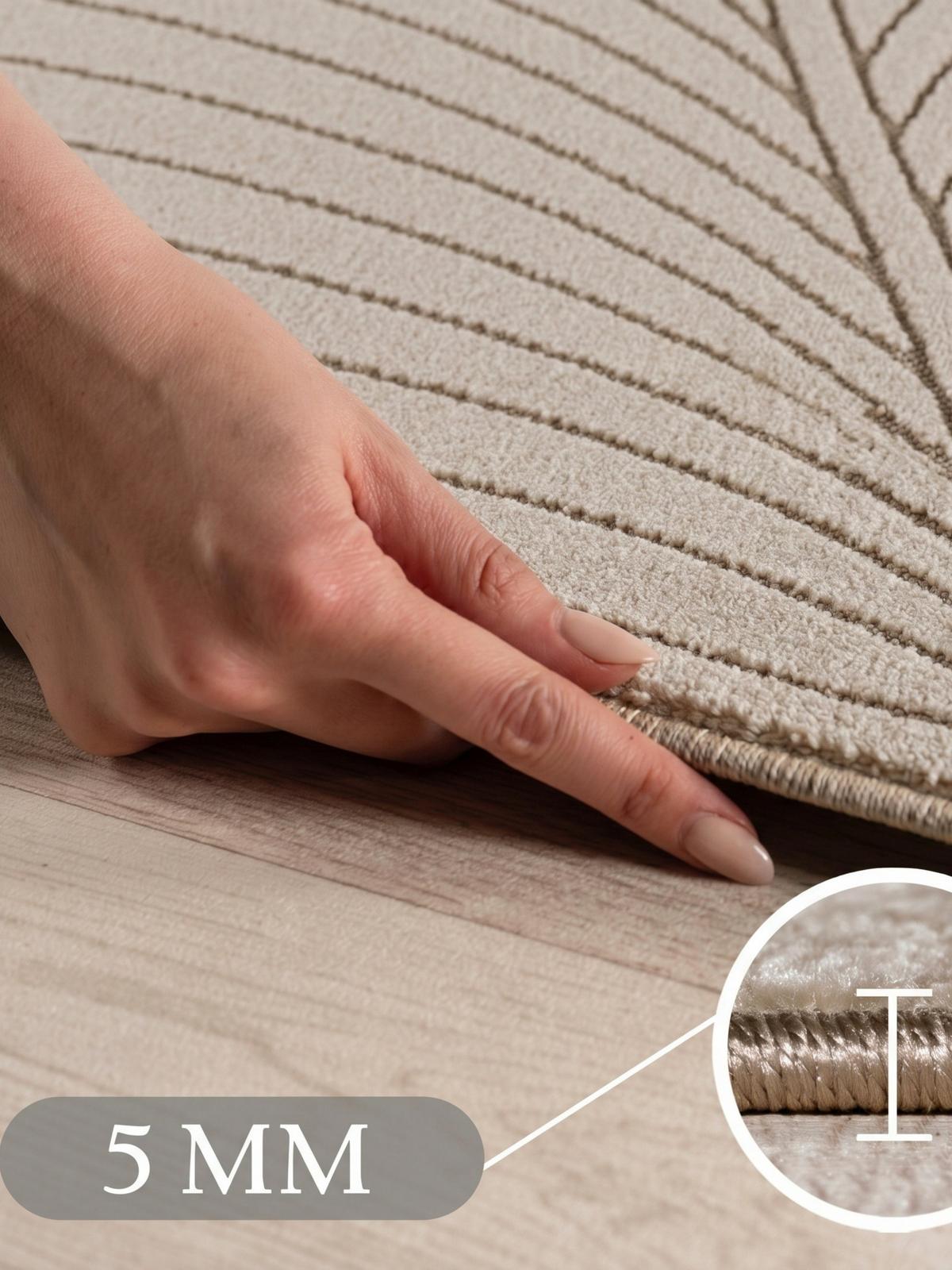 TEPPICH Outdoor, Fußbodenheizung-geeignet, mit Blattmotiv, aus Polypropylen, ENGADIN in Beige, Ø 120 cm - Beige, Textil (120/120cm) - KADIMA DESIGN
