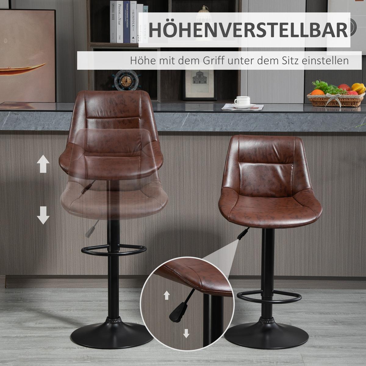 BARHOCKER, Kunstleder, Stahl, Braun - Braun, Kunststoff (50/108/46.5cm) - HOMCOM