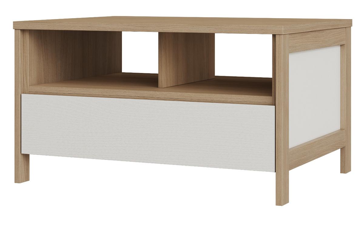 COUCHTISCH weiß und Eiche, Beistelltisch skandinavisch, 80 x 60 cm, Soft-Close, Finnes - Eichefarben/Weiß, Holzwerkstoff (60/80/46cm) - Furn.Design