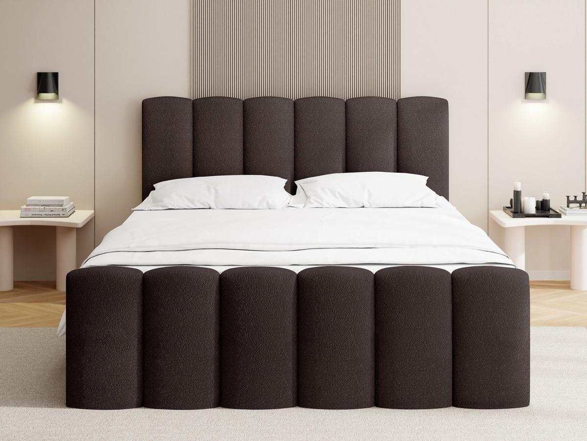 BOXBETT Serenity mit Bettkasten, Boucle Braun 120x200 cm – inkl. H4 Taschenfederkern Matratze & Foam Topper - Schwarz/Braun, Holz/Holzwerkstoff (120/200cm) - WFL GROUP