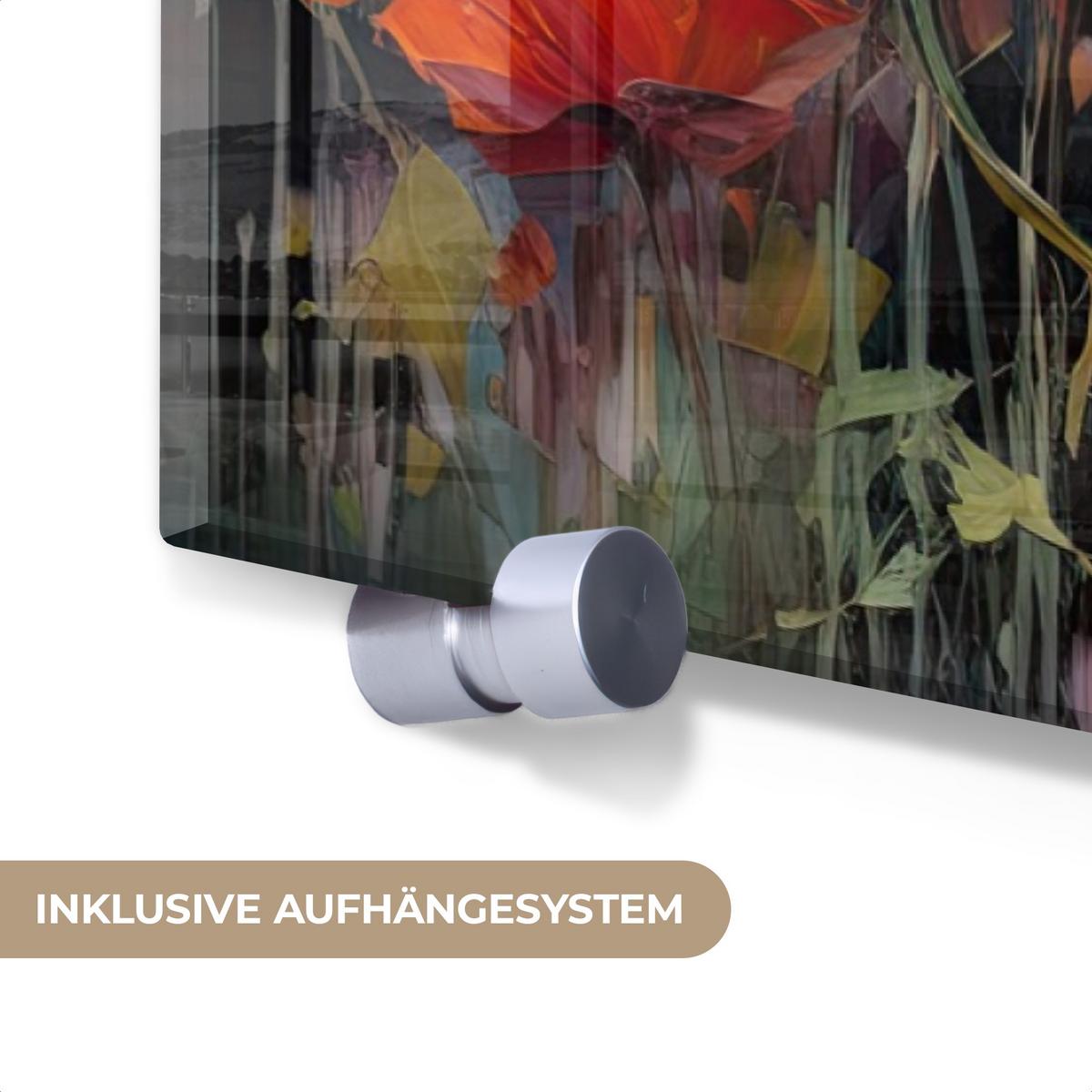 ACRYLGLASBILD Blumen - Aquarell - Kunst - Botanisch - Natur Wandbild Schlafzimmer 120x80 cm - Orange, Glas (120/80cm) - MuchoWow