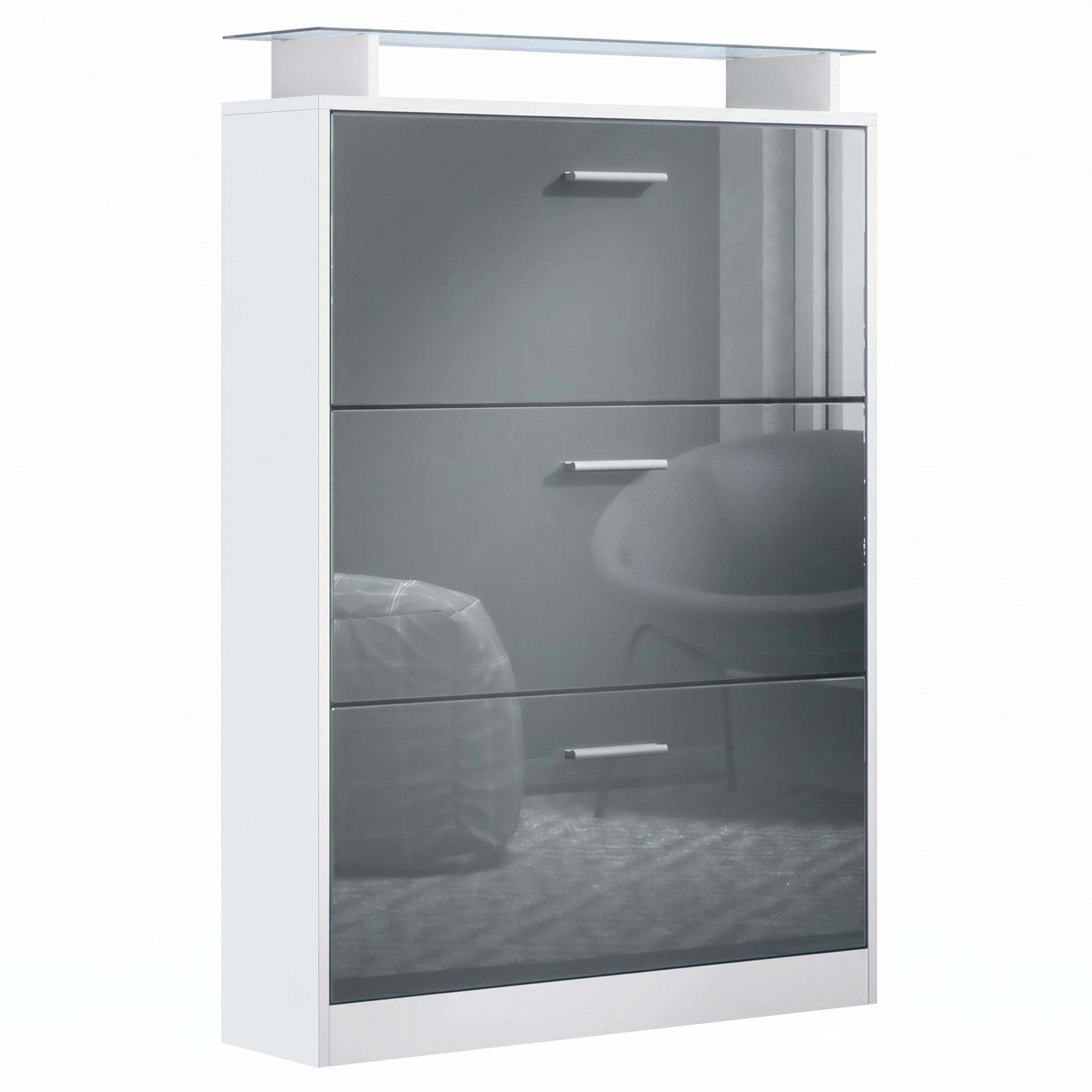 SCHUHSCHRANK Lavia Front in Grau Hochglanz - Grau, Holzwerkstoff (89/128/23cm) - Vladon