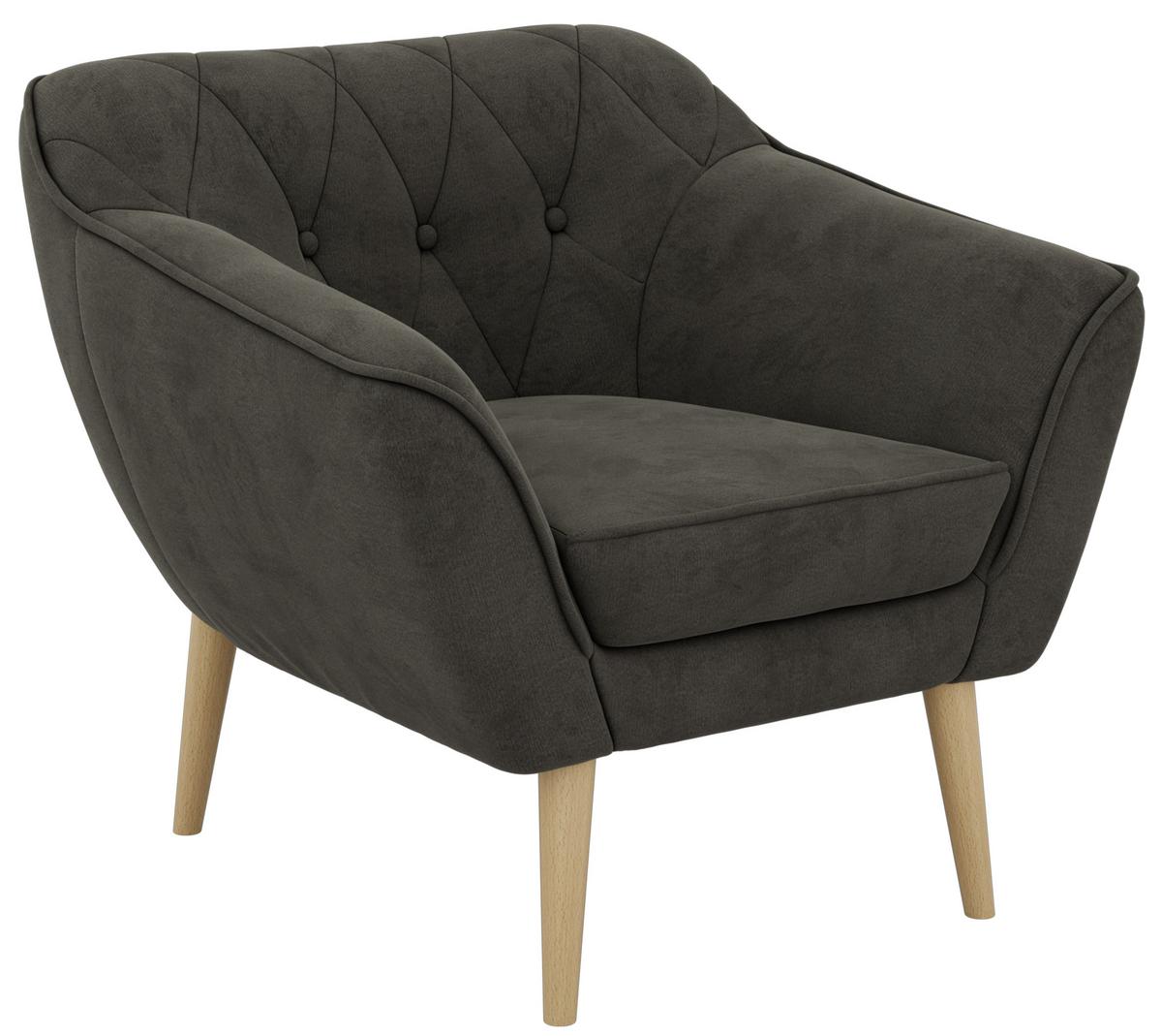 SESSEL PIRS - Dunkelgrau Velvet - Holzbeine - Dunkelgrau/Buchefarben, Holzwerkstoff/Textil (80/75/74cm) - MKS