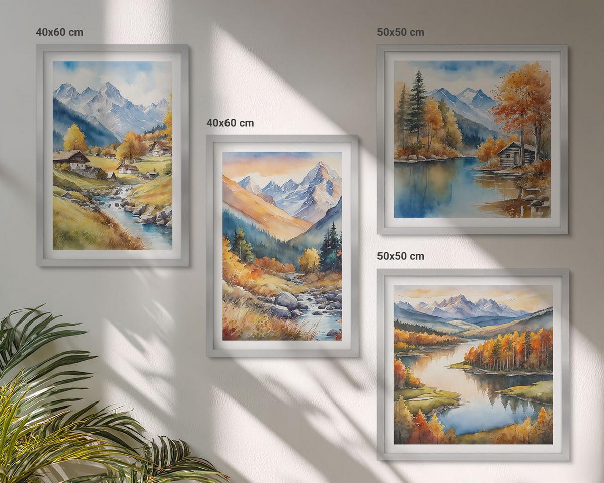BILDER SET 4er Set - 50x50 cm & 40x60 cm Silberner Rahmen - Herbstliche Naturlandschaften - Silberfarben, Kunststoff (50/50cm) - TULUP