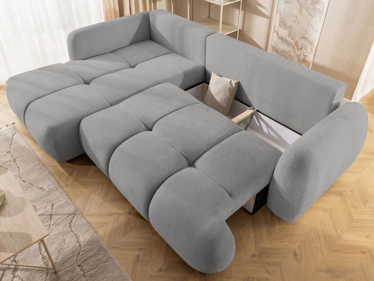 ECKSOFA Loretto aus natürlichem Grau Webstoff mit Schlaffunktion, Bettkasten und tiefen Steppungen in Bubble-Optik - Schwarz/Grau, Holz/Kunststoff (180/275cm) - S-Style