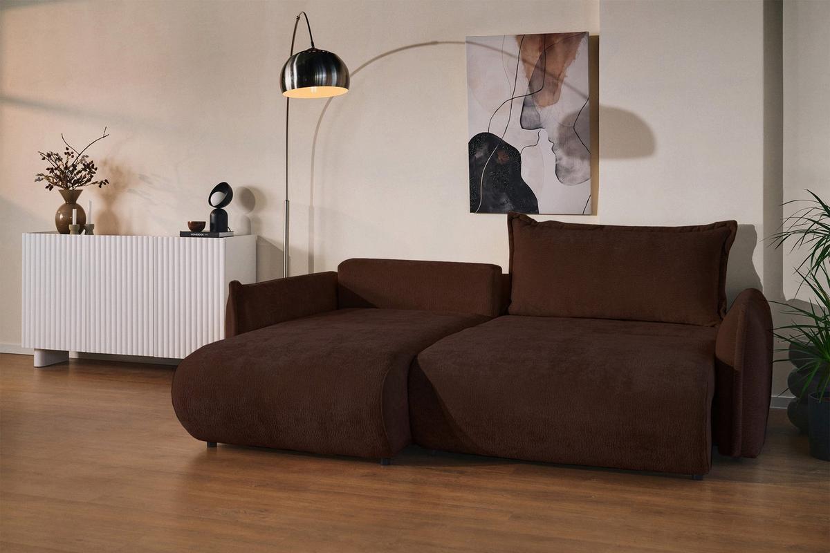 ECKSOFA Cushi Braun-Chenille - Schwarz/Braun, Kunststoff/Textil (252/183cm) - Selsey