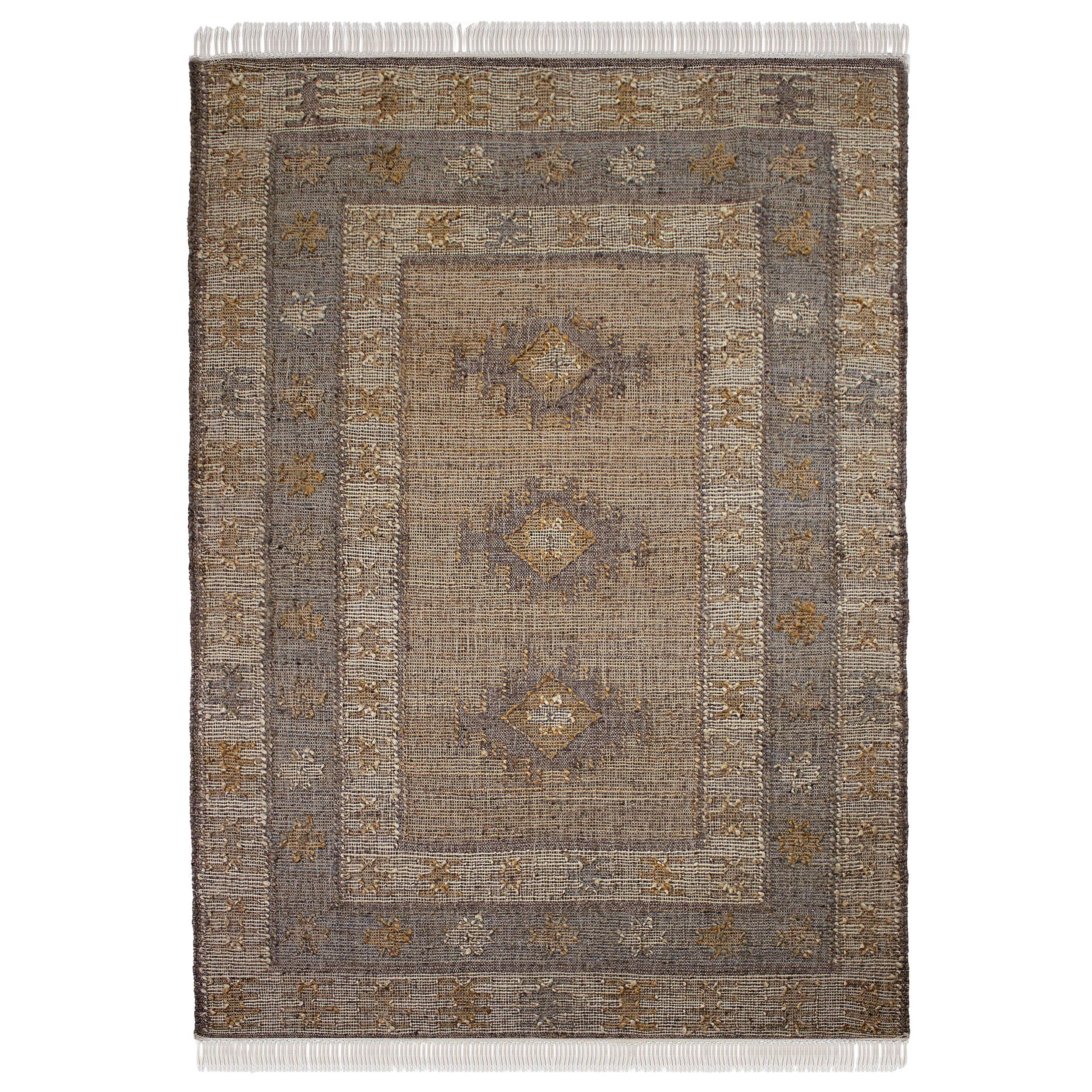 TEPPICH aus Naturfasern handgewebt mit Fransen BERMEO in Natur, im Vintage-Stil, 200 x 290 cm - Beige, Textil (200/290cm) - KADIMA DESIGN