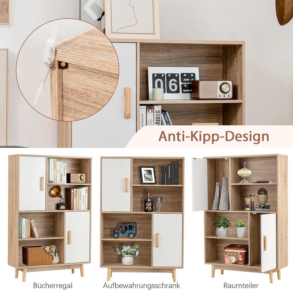BÜCHERSCHRANK Weiß - Weiß, Holz (80/120/24cm) - COSTWAY
