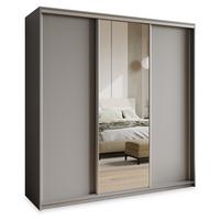 SCHWEBETÜRENSCHRANK TAVI 180/205/60 cm 3-türig mit Spiegel und Schubladen Graphitfarben - Graphitfarben/Nickelfarben, Holzwerkstoff (180/205/60cm) - MASSENO