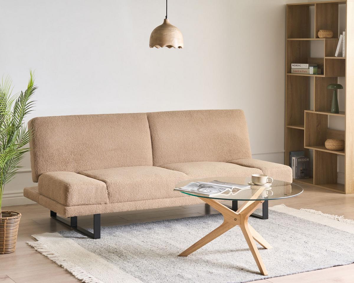 SCHLAFSOFA 2-Sitzer Bouclé Sandbeige York - Sandfarben/Beige, Textil (190/81/89cm) - Beliani