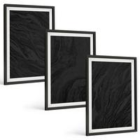 BILDER SET 3er Set - 40x60 cm Schwarzer Rahmen - Dunkler Marmor, elegante Texturen - Schwarz, Kunststoff (40/60cm) - TULUP
