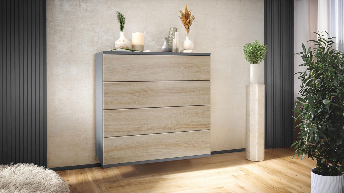 KOMMODE Pavos Eiche sägerau - Hellbraun, Holzwerkstoff (76/76/35cm) - Vladon