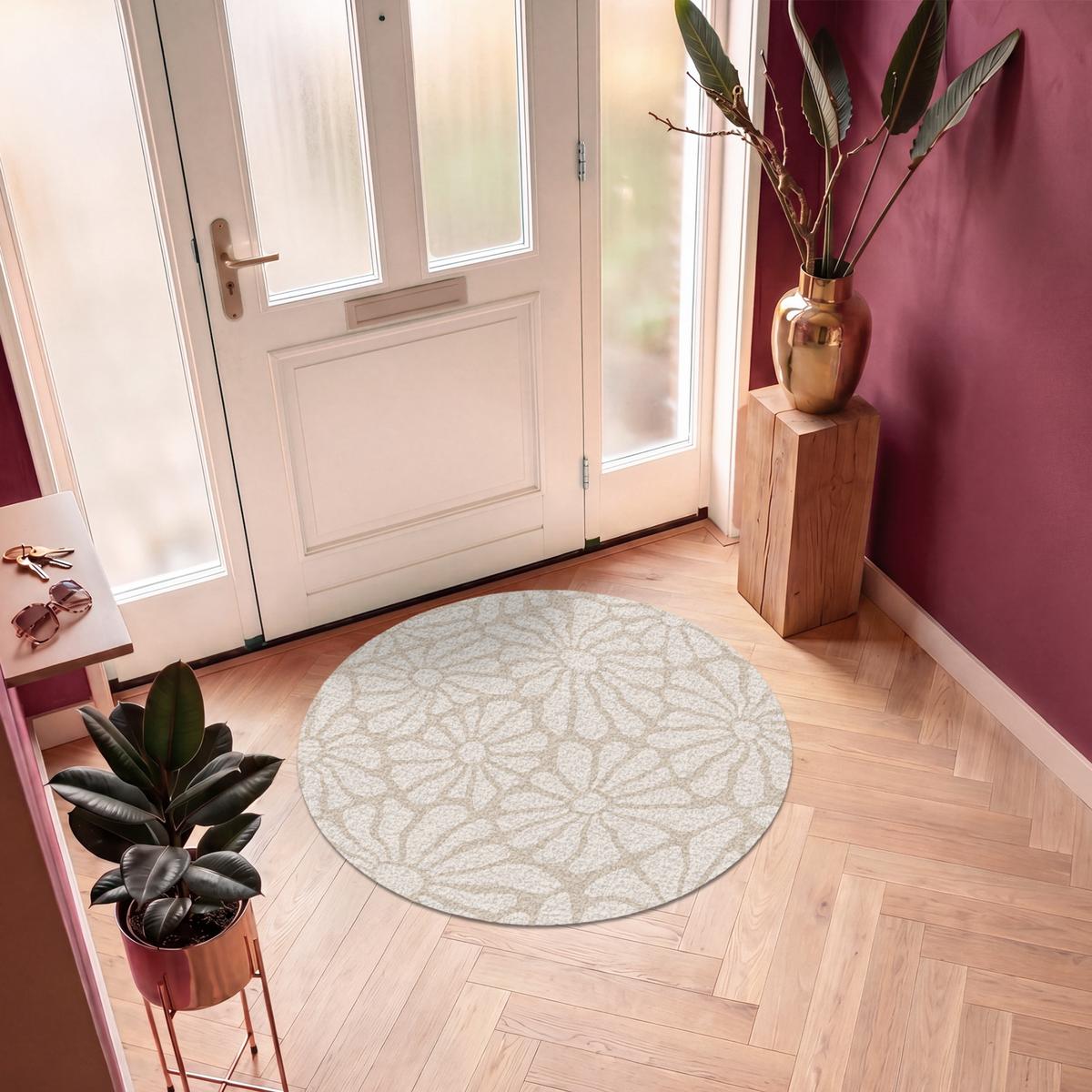 FUSSMATTE Floral - Druck - Beige - Braun - Minimalistisch Schmutzfangmatte 120x120 cm - Sandfarben, Kunststoff (120/0.4cm) - MuchoWow