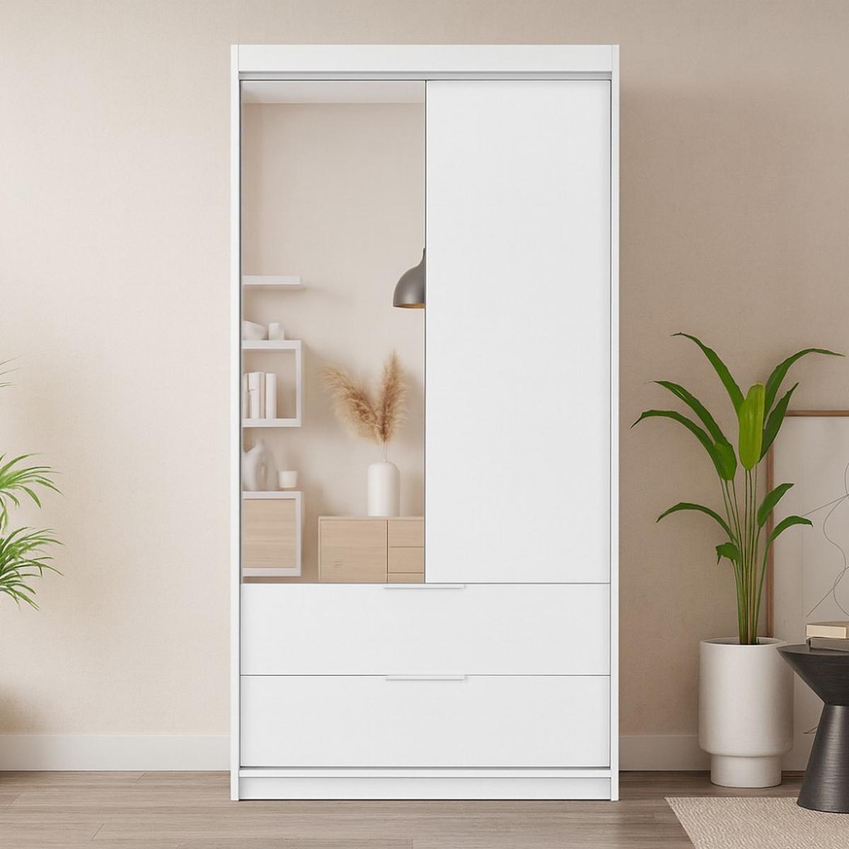 DREHTÜRENSCHRANK Madero mit Spiegel und 2 Schubladen, 103 cm, Weiß - Weiß, Holzwerkstoff (103/213/60cm) - Beautysofa