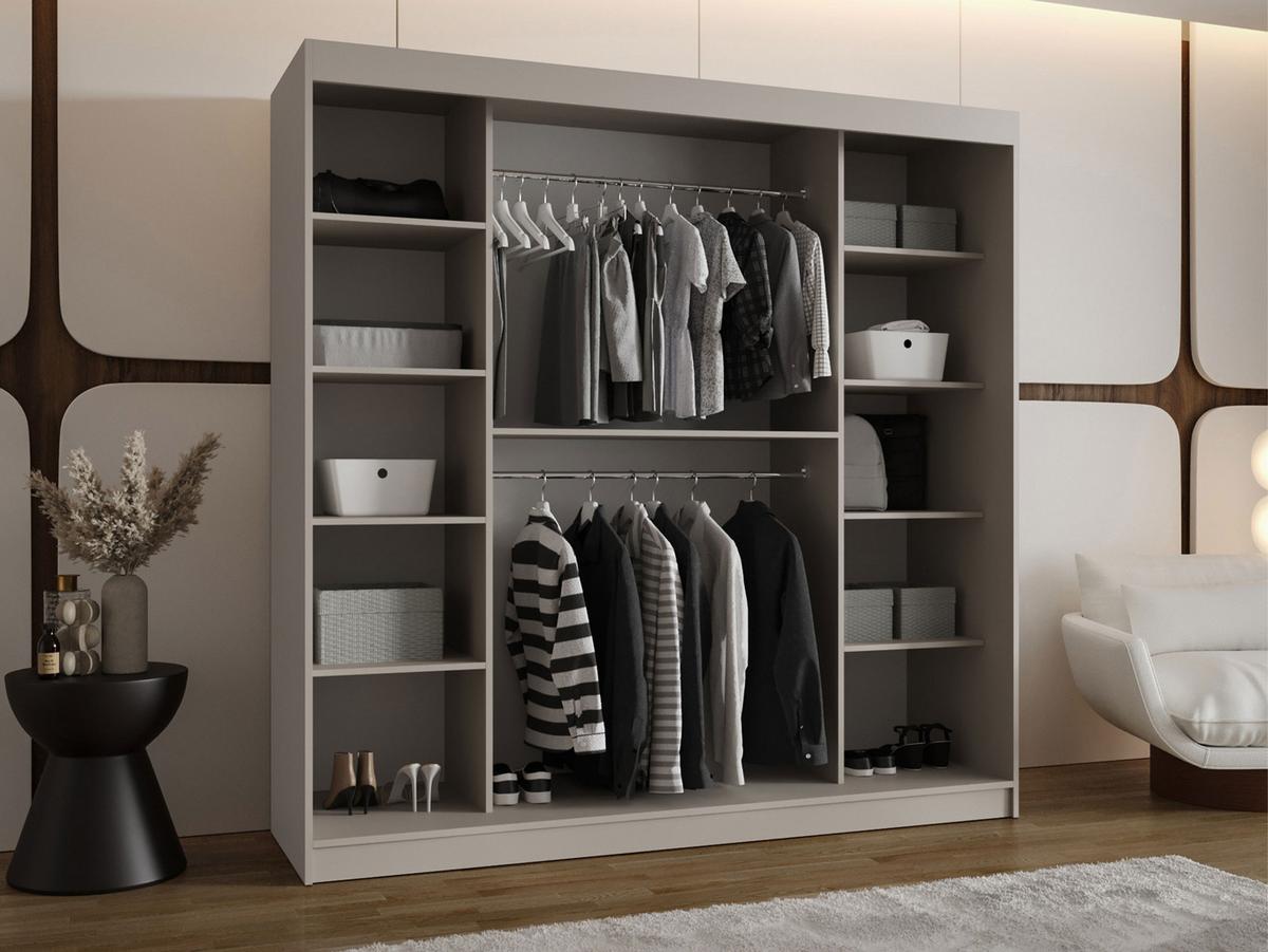 SCHWEBETÜRENSCHRANK Bahrajn 200 - Silberfarben/Schwarz, Holzwerkstoff/Kunststoff (200/200/62cm) - MIRJAN24