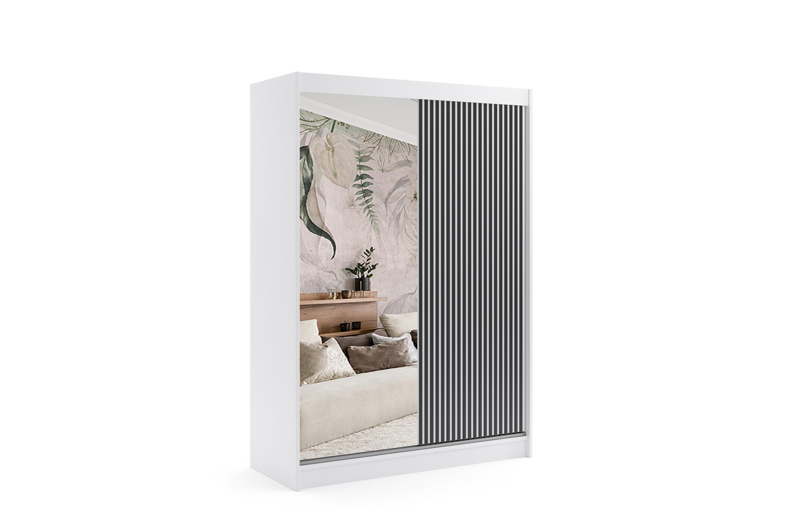 KLEIDERSCHRANK VILAN mit Spiegel - 150 cm - Weiß|Schwarz - Schwarz/Weiß, Holzwerkstoff (150/215/61cm) - ALTDECOR