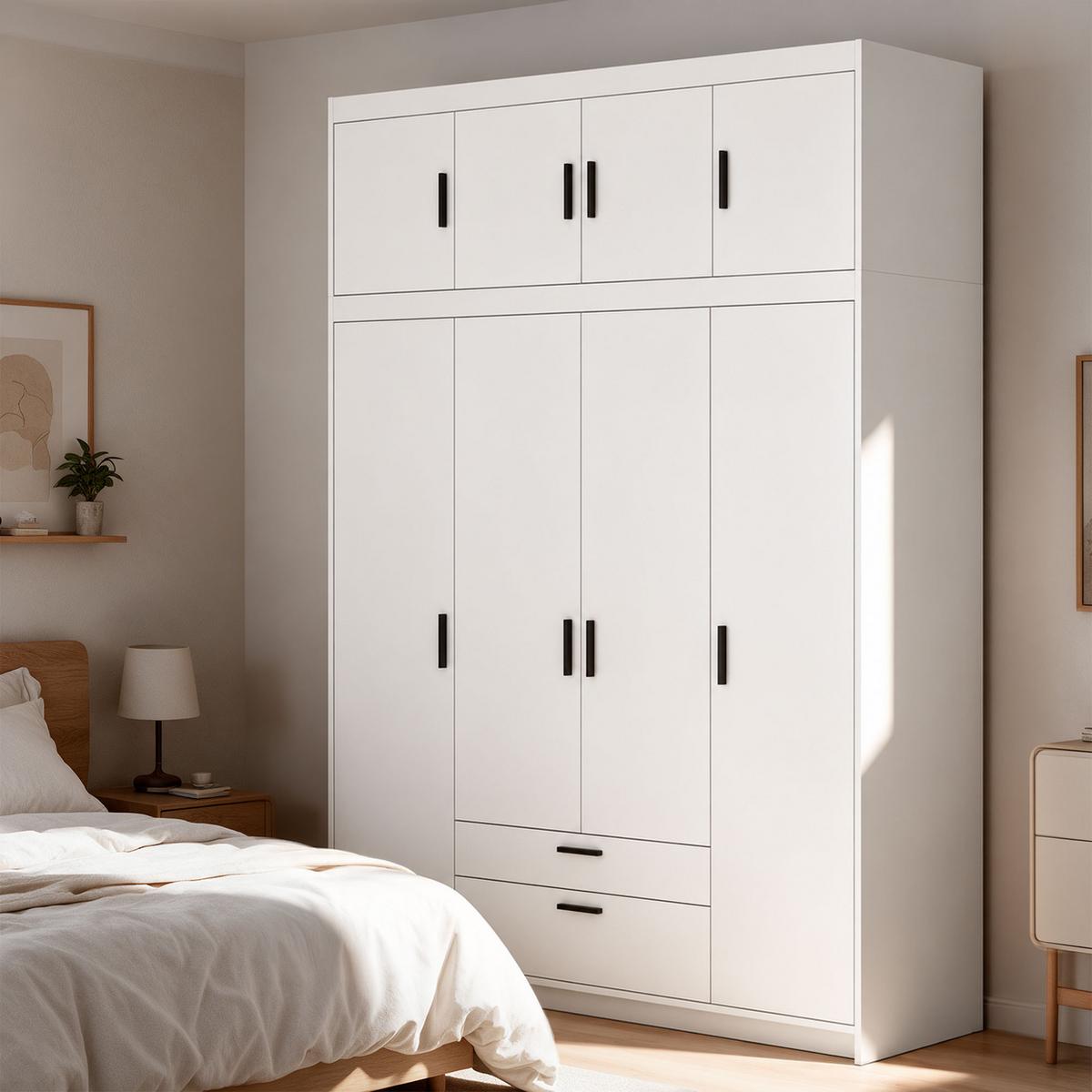 DREHTÜRENSCHRANK Elena mit 4 Türen und 2 Schubladen, mit Aufsatz Weiß - Weiß, Holzwerkstoff (176/245/53cm) - Beautysofa