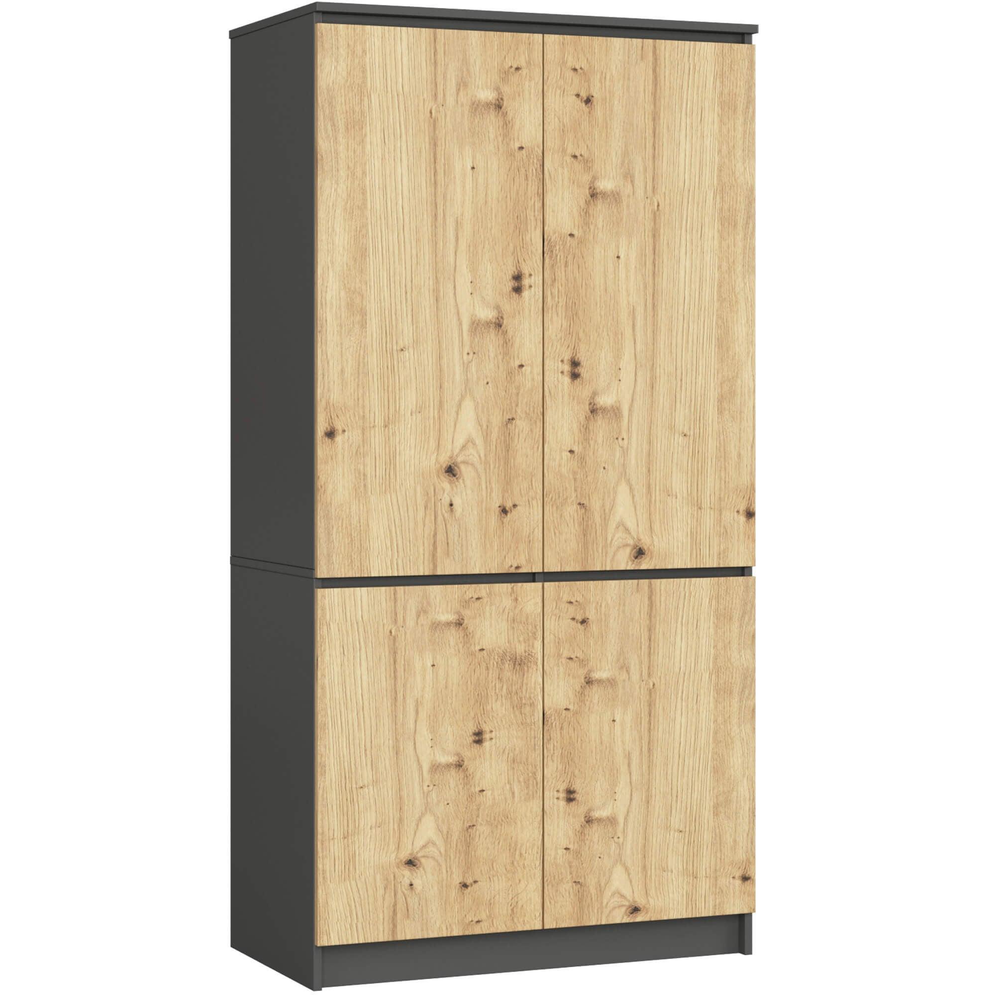 KLEIDERSCHRANK Graphit Grau, Eiche Artisan 180/90/51 - Eiche Artisan, Holzwerkstoff (90/180/51cm) - RAUMHIRSCH FURNITURE