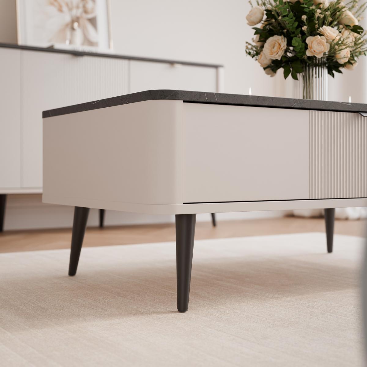 COUCHTISCH NAVANI auf schwarzen Beinen – Kaschmir / Stein - Kaschmir, Holzwerkstoff (60/100/42cm) - Idohome