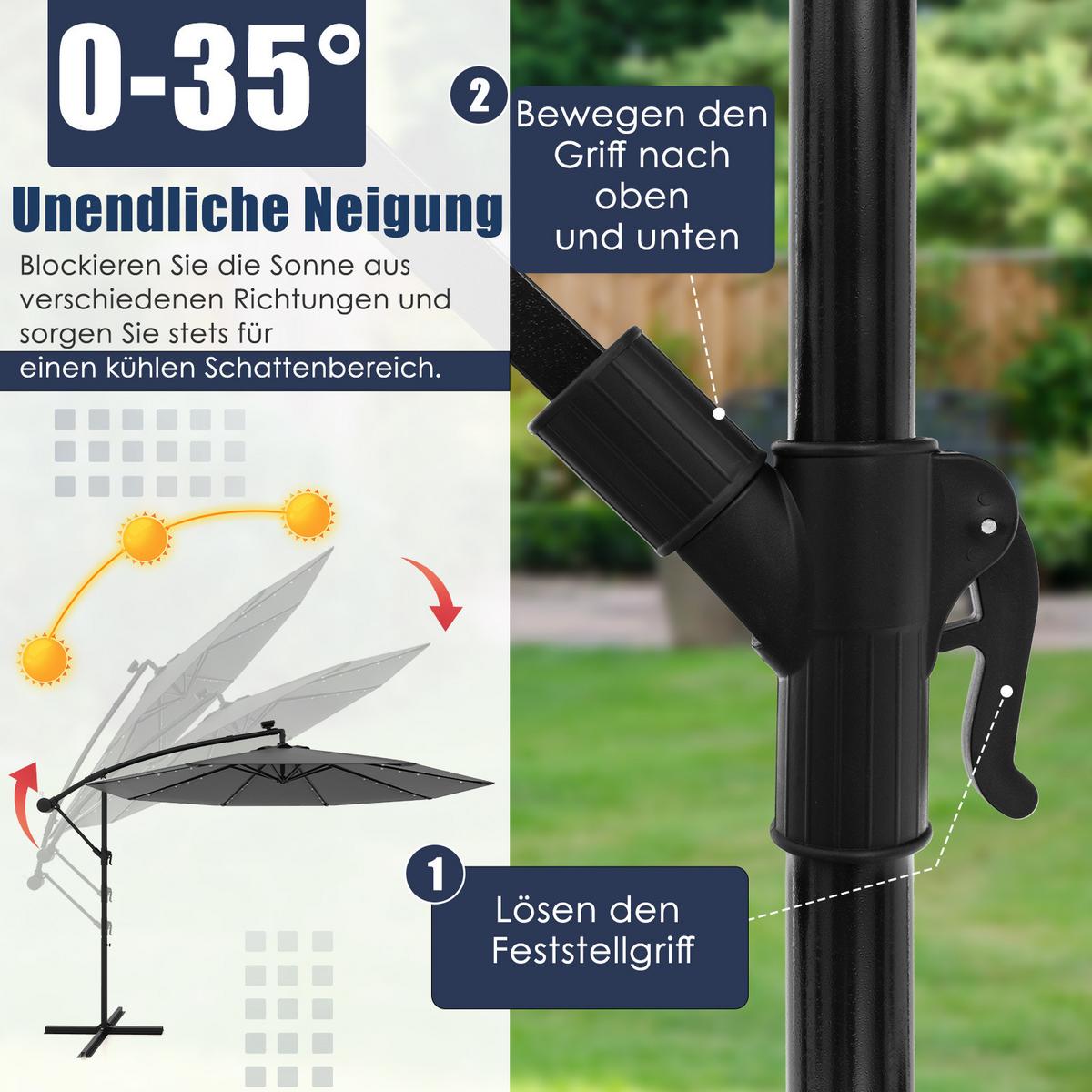 SONNENSCHIRM Grau - Grau, Kunststoff (300/300cm) - COSTWAY