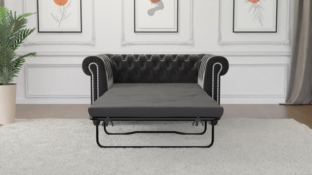 CHESTERFIELD-SOFA 2-sitzer mit Schlaffunktion Nyx Schwarz Samt - Schwarz/Braun, Holz/Textil (148/72/86cm) - S-Style Möbel