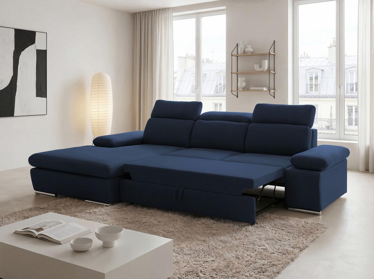 ECKSOFA PABLO mit Schlaffunktion und Bettkasten Marineblau - Dunkelblau, Holzwerkstoff/Kunststoff (250/90cm) - Idohome