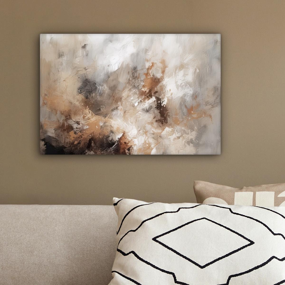 LEINWANDBILD Farbe - Abstrakt - Beige - Kunst Deko Schlafzimmer 30x20 cm - Greige, Textil (30/20cm) - MuchoWow