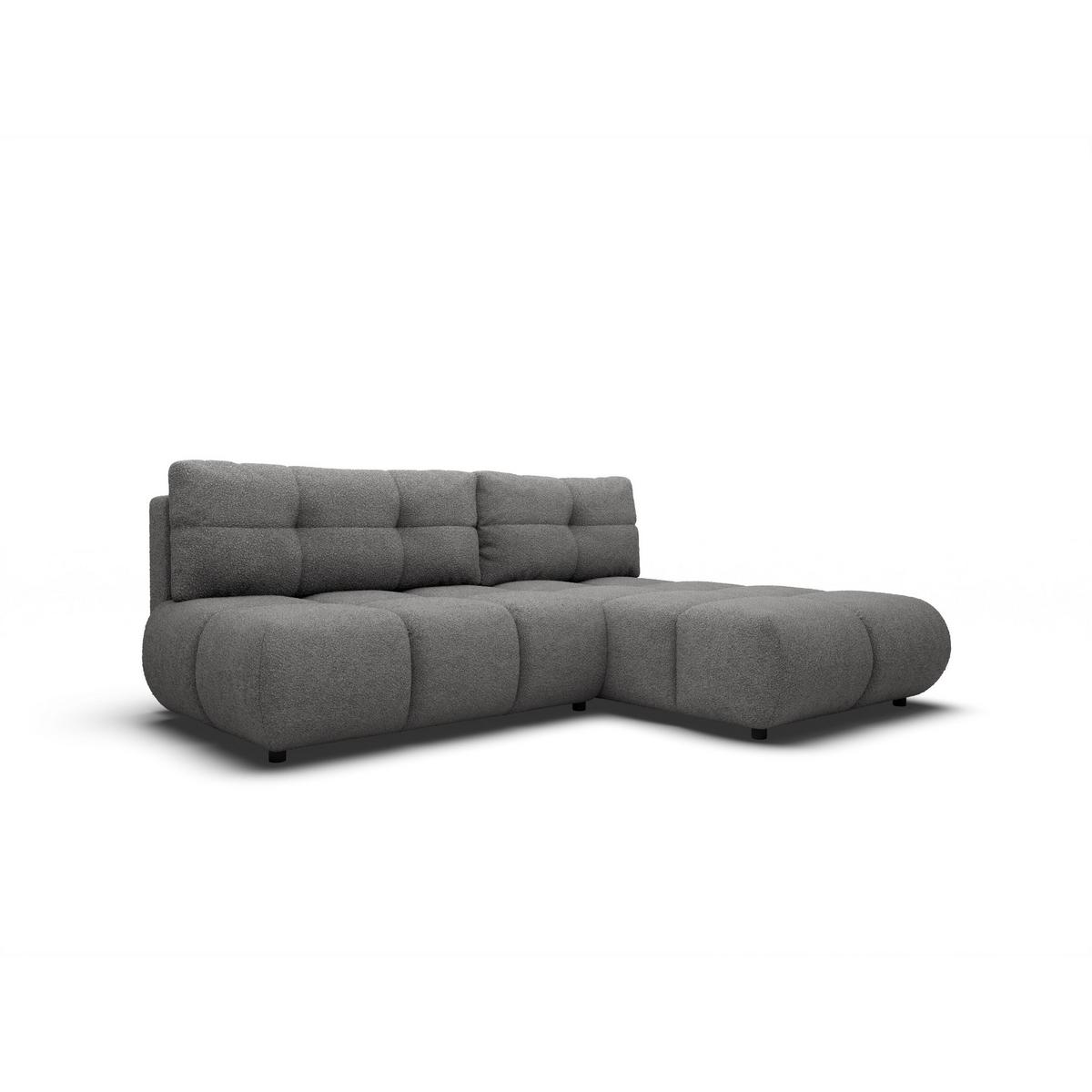 ECKSOFA CORSO R-S Grau Boucle-Stoff mit Schlaffunktion - Dunkelgrau, Holz (230/177cm) - MASSENO