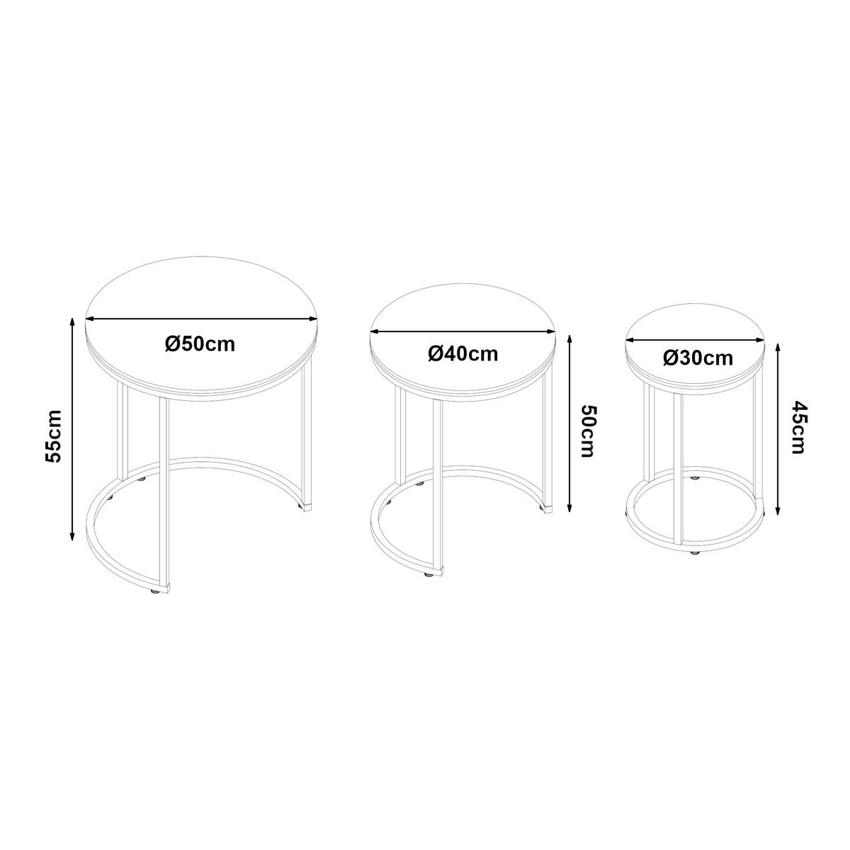 SATZTISCH Bornholm 50/50/55 - Weiß, Holzwerkstoff (50/50/55cm) - [en.casa]