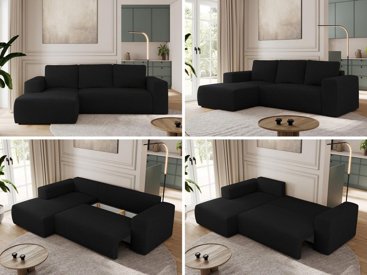 ECKSOFA TRENTINO L Schwarz Boucle - Links - Schwarz, Kunststoff/Textil (266/164cm) - MKS