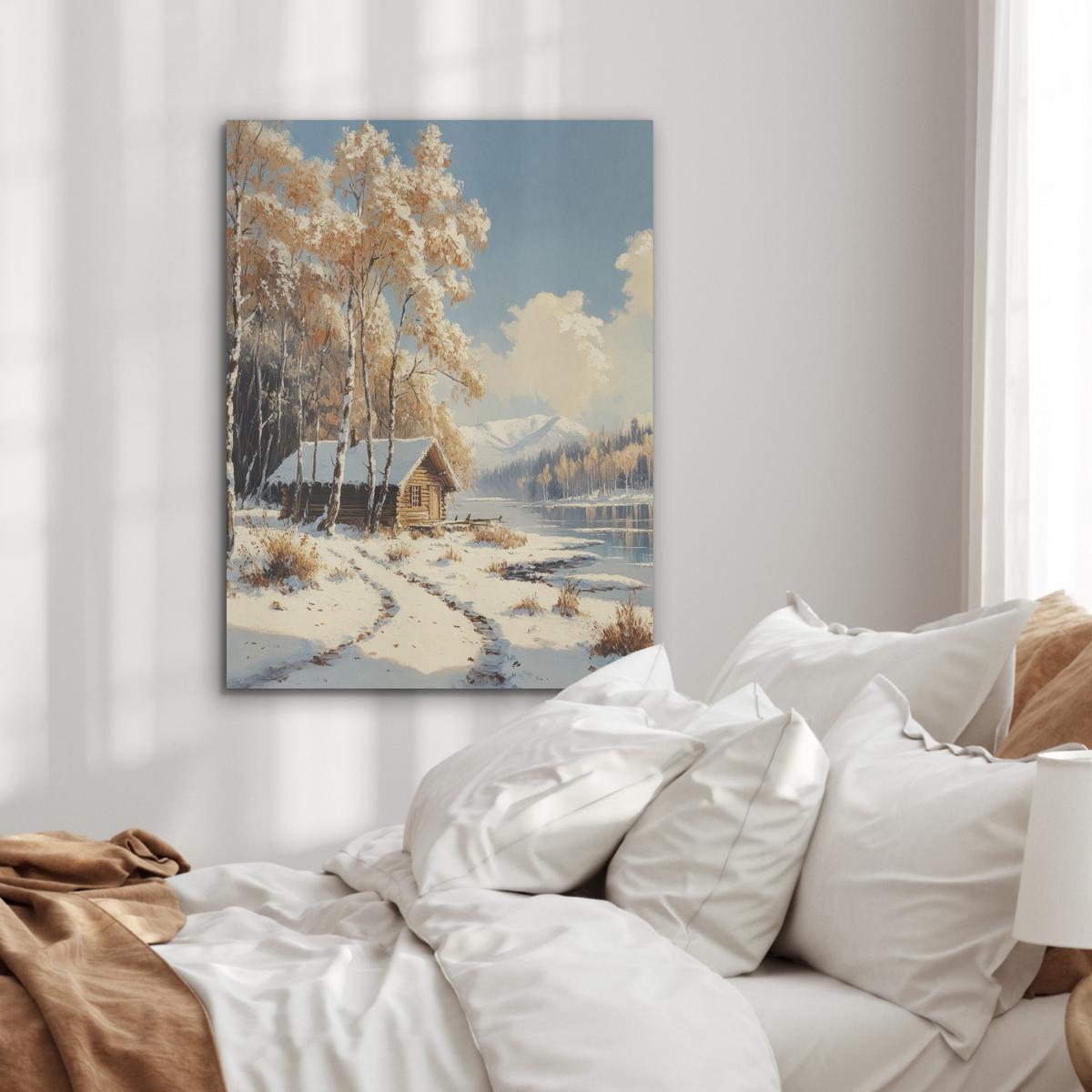 AKUSTIKBILD Winter - Schnee - Zuhause - Natur Wandbilder 60x80 cm - Hellbraun, Kunststoff (60/80/0.9cm) - MuchoWow