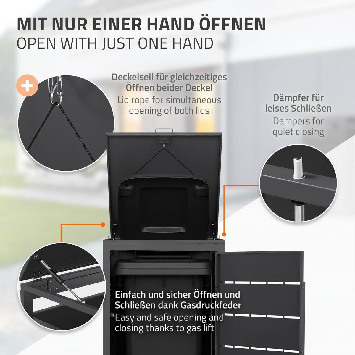 MÜLLTONNENBOX 1er 240L 68x80x120 cm Anthrazit aus Stahl wetterfest - Anthrazit, Metall (80/120/68cm) - ML-DESIGN