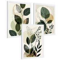 POSTER 3er Kunstdruck-Set Wandbilder Pflanzen Abstrakt modern Wohnzimmer Deko, Schlafzimmer, Küche, Badezimmer Weißer Rahmen A4 - Weiß, Papier (29.7/1/21cm) - Nacnic
