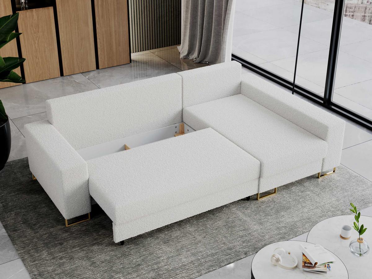 ECKSOFA Dorian Boucle Weiß - Goldfarben/Weiß, Textil/Metall (242/138cm) - MKS