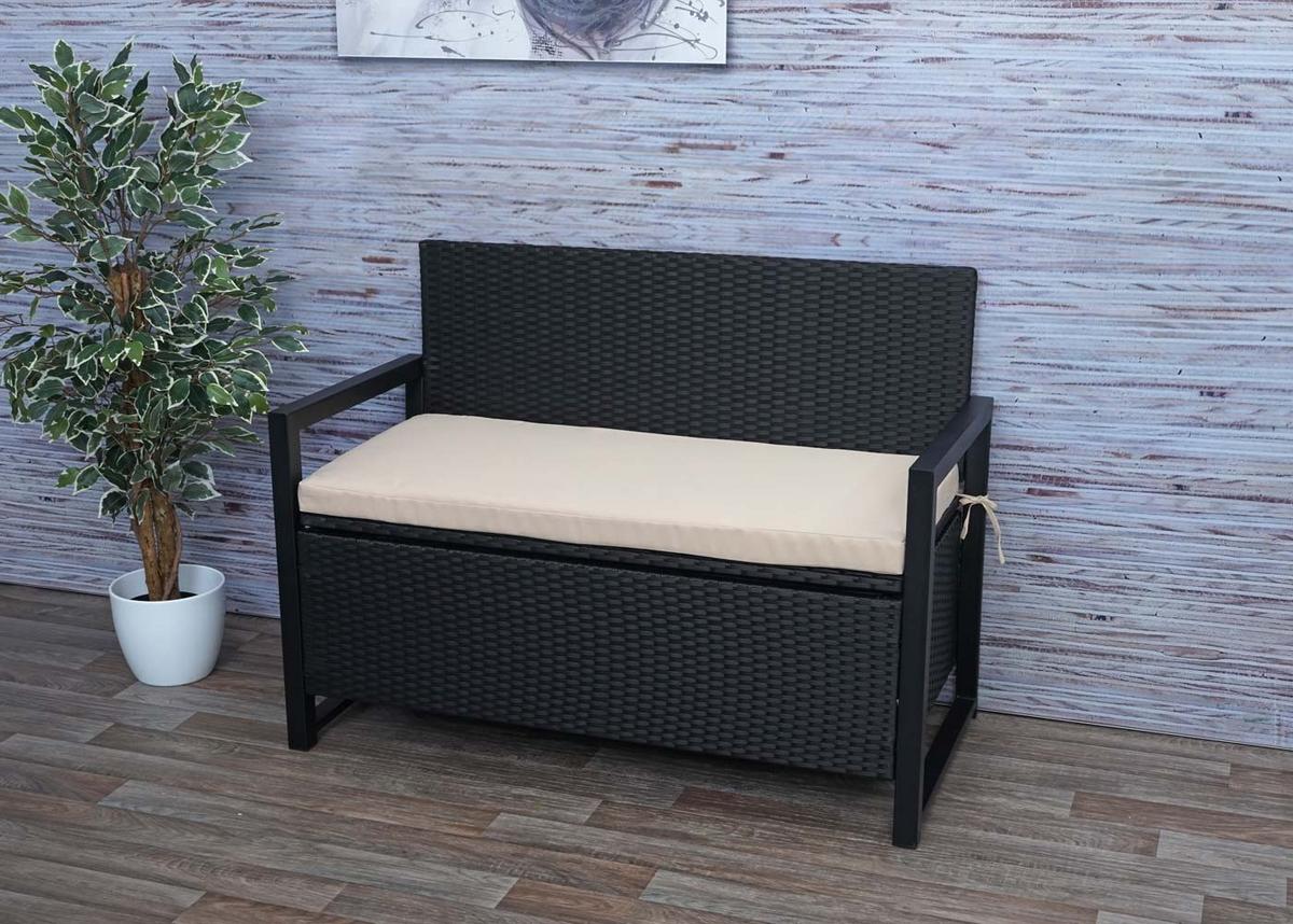 POLY-RATTAN 2ER SITZBANK Anthrazit, Beige - Anthrazit/Beige, Kunststoff (117/87/57cm) - MCW