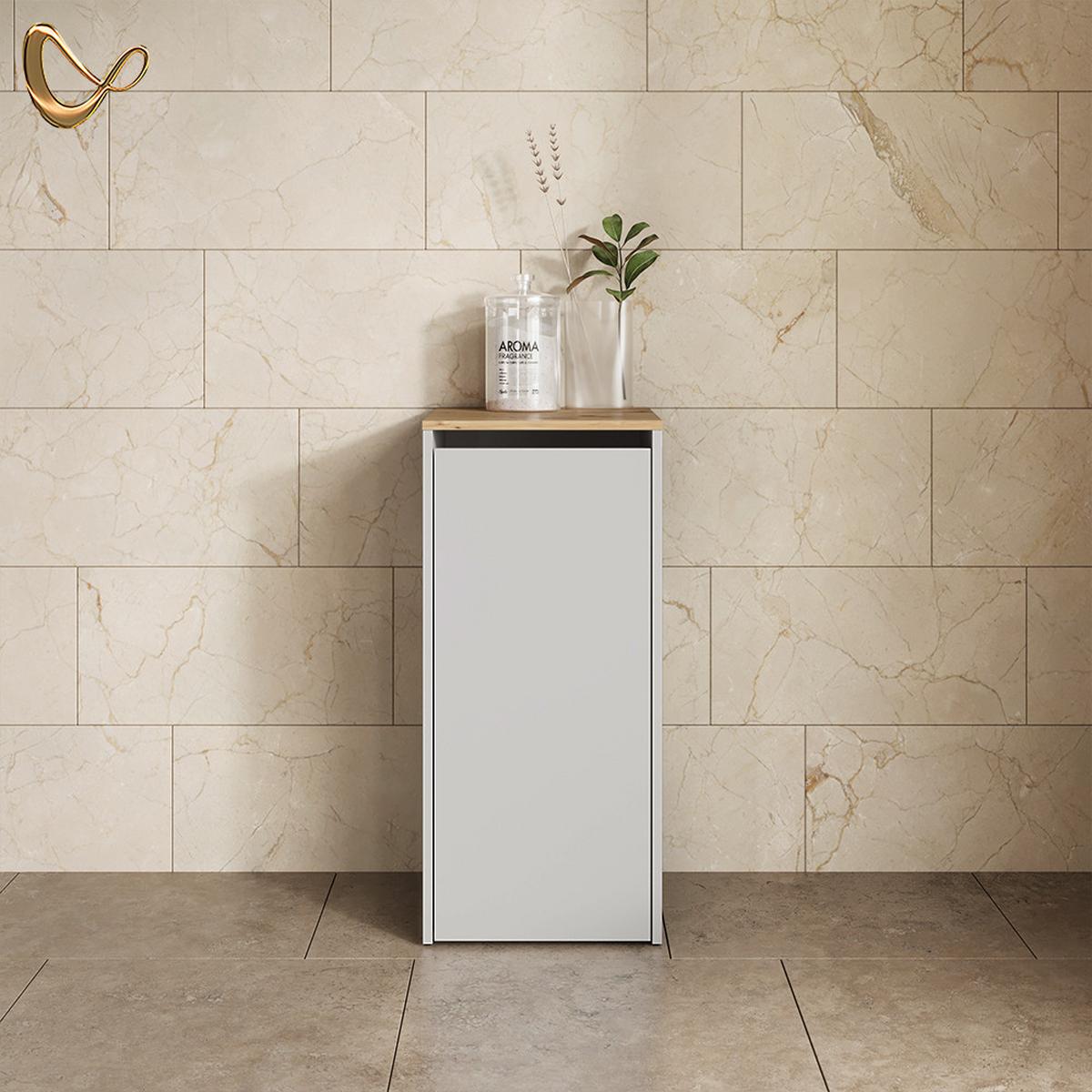 BADSCHRANK Paolina Weiß/Artisan 40.2 x 88.2 cm mit Wäschkorb - Weiß/Eiche Artisan, Holzwerkstoff (40.2/88.2/40.5cm) - Livinity®