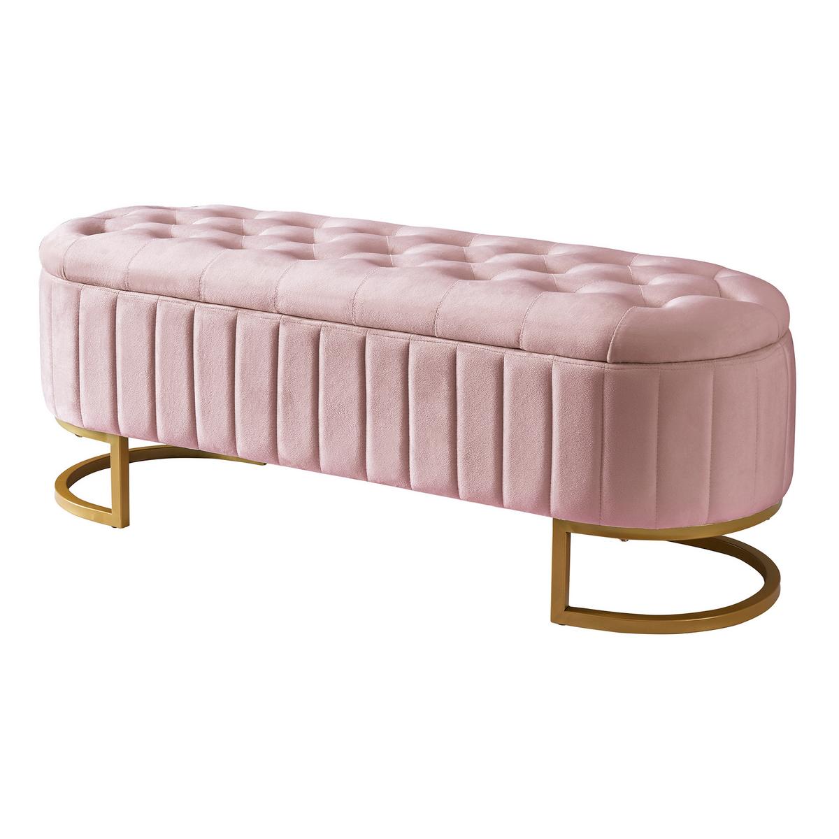 SITZBANK aus Samt Luxuriöse Polsterbank mit Stauraum & Gold-Gestell - Pink, Textil (120/43/39.9cm) - Urban Meuble