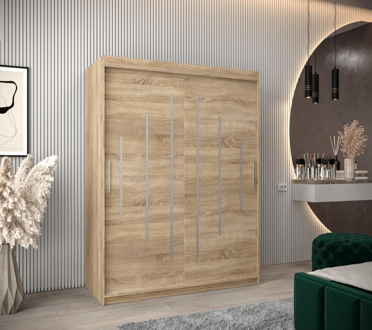 SCHWEBETÜRENSCHRANK 200/150/62 2-türig - Silberfarben/Sonoma Eiche, Holz/Kunststoff (150/200/62cm) - Abiks Möbel