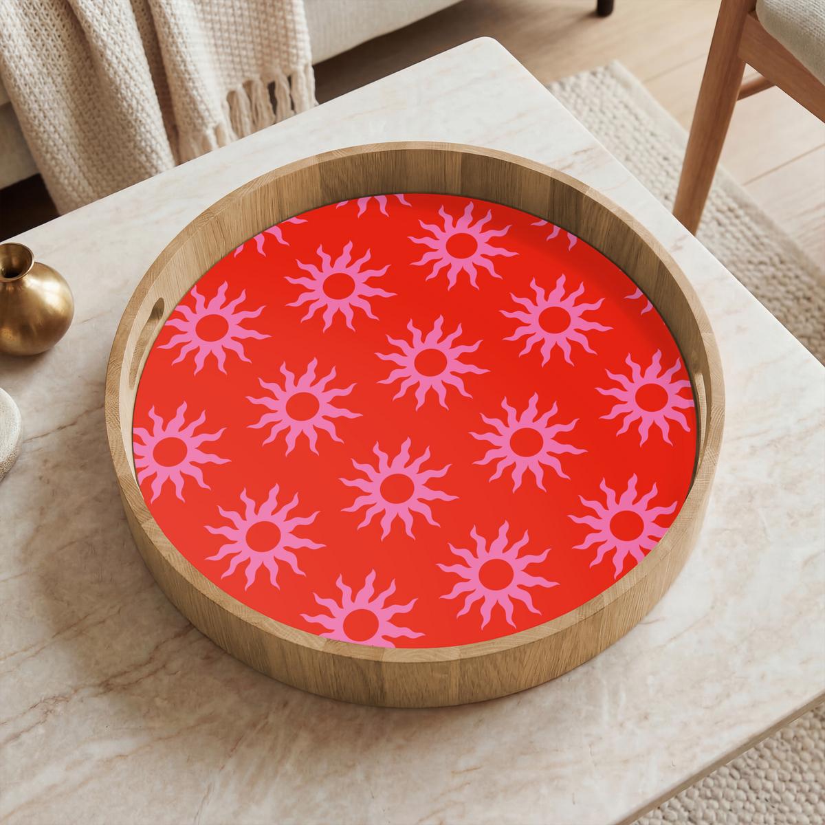 TABLETT Sonnen - Rot - Rosa - Muster - Sommer 40x40 cm - Rot, Holz (40/5/5cm) - OnlyWow