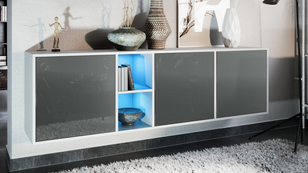 SIDEBOARD Cuba Türen in Grau Hochglanz - Grau, Holzwerkstoff (182/53/35cm) - Vladon