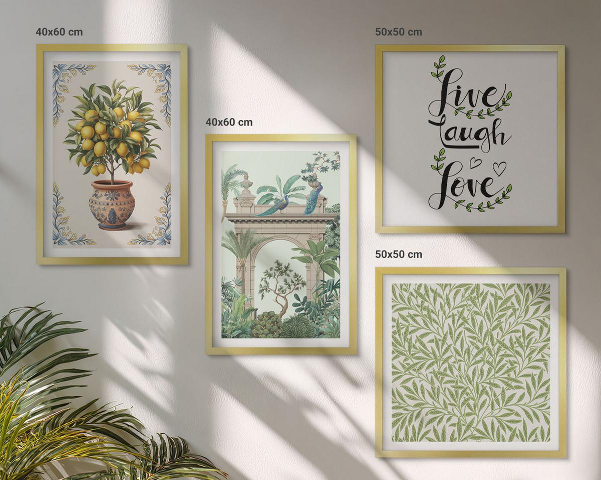 BILDER SET 4er Set - 50x50 cm & 40x60 cm Goldrahmen - Grüne Blätter exotischer Pflanzen - Goldfarben, Kunststoff (50/50cm) - TULUP