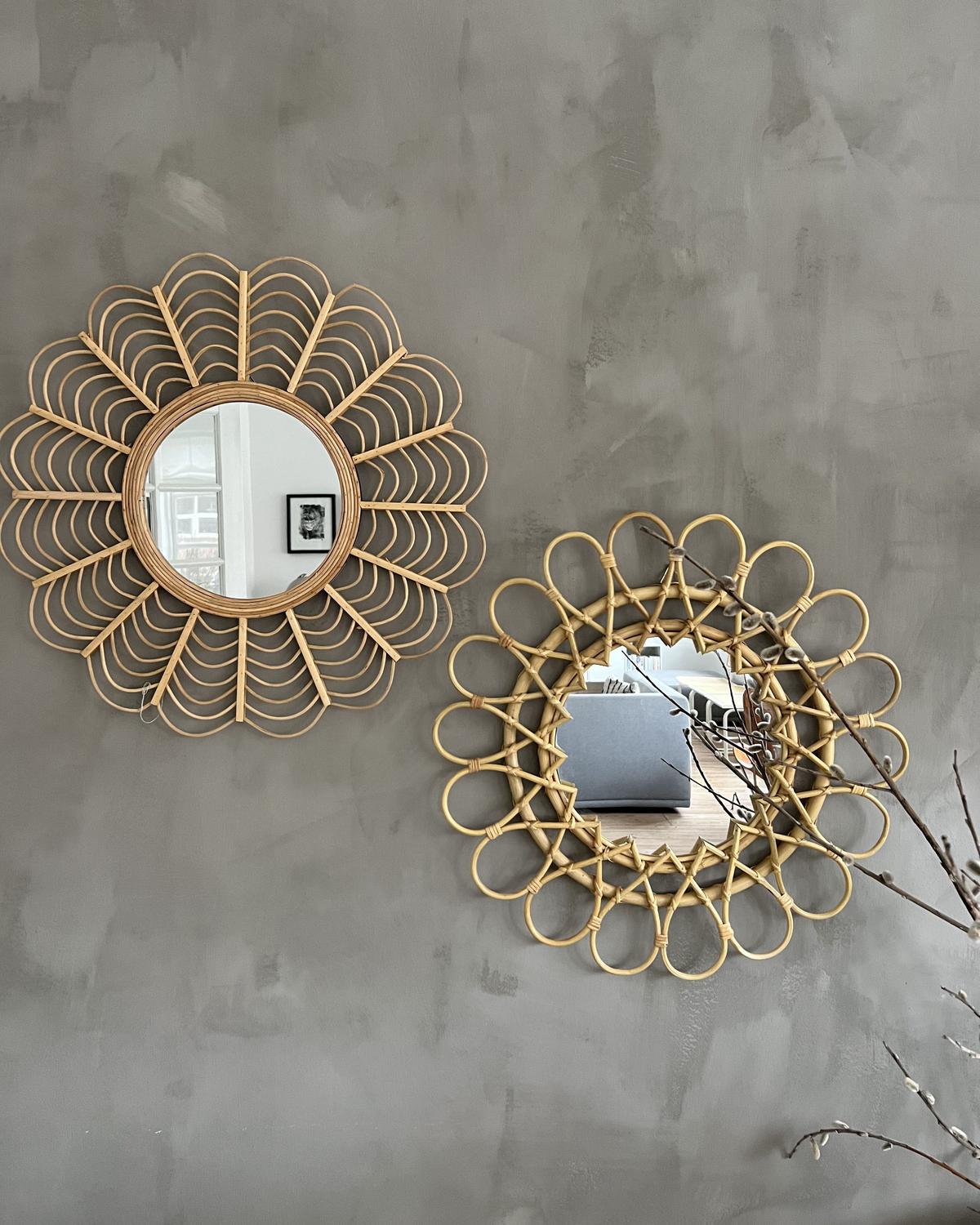 WANDSPIEGEL Rattan natürlich Sonnenform 60 cm Babai - Beige/Naturfarben, Naturmaterialien (60/60/3cm) - Beliani