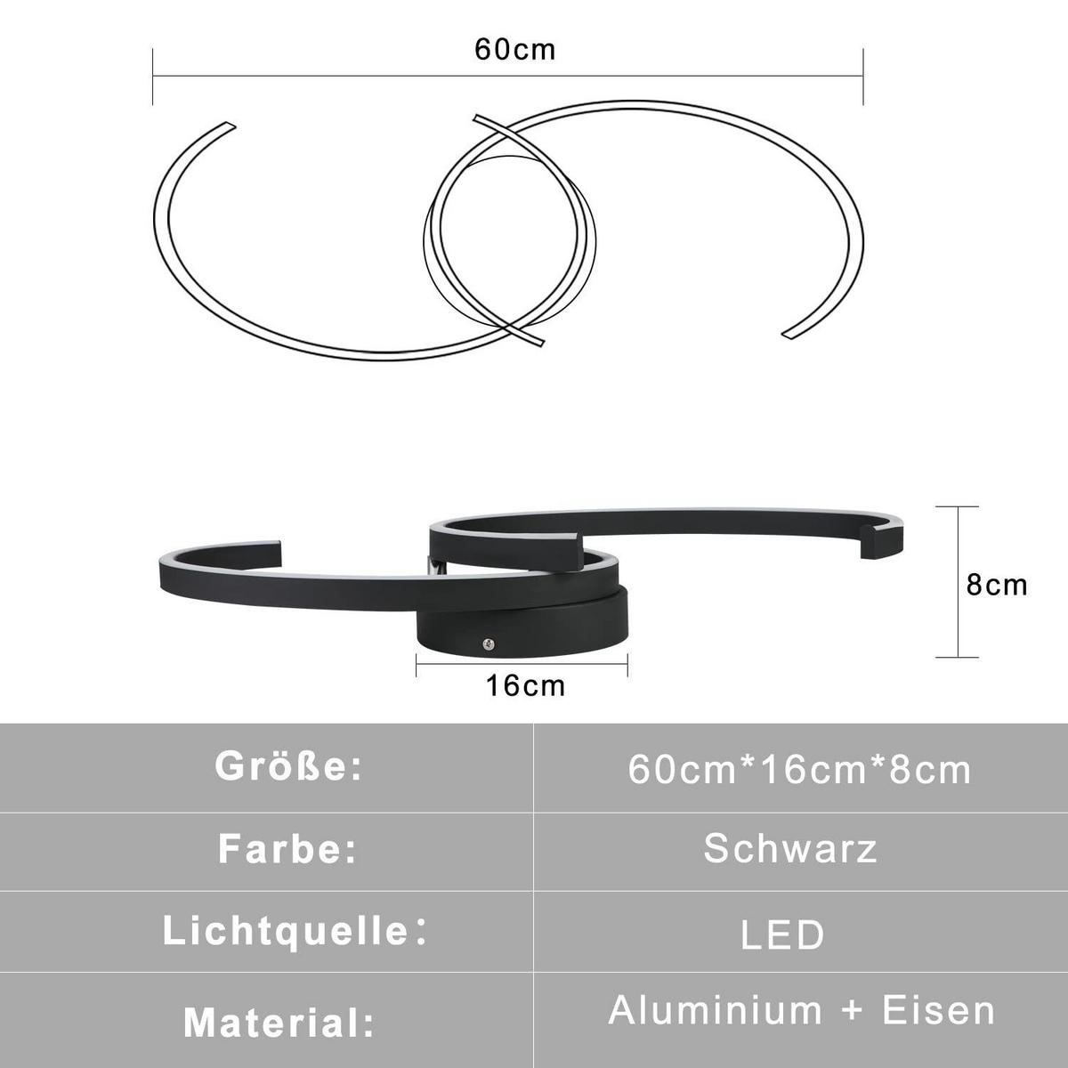 LED-DECKENLEUCHTE Oliver 60/16/9 cm - Schwarz, Metall (60/16/8cm) - ZMH